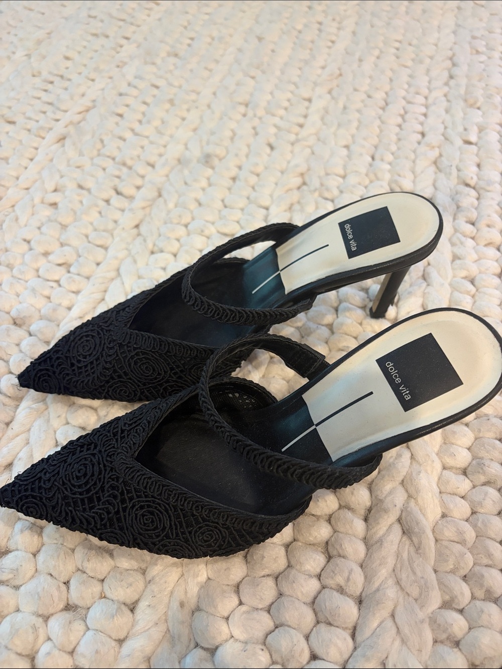 Dolce Vita Black Embroidered Pointed Toe Slingback Mules - Picture 2 of 6